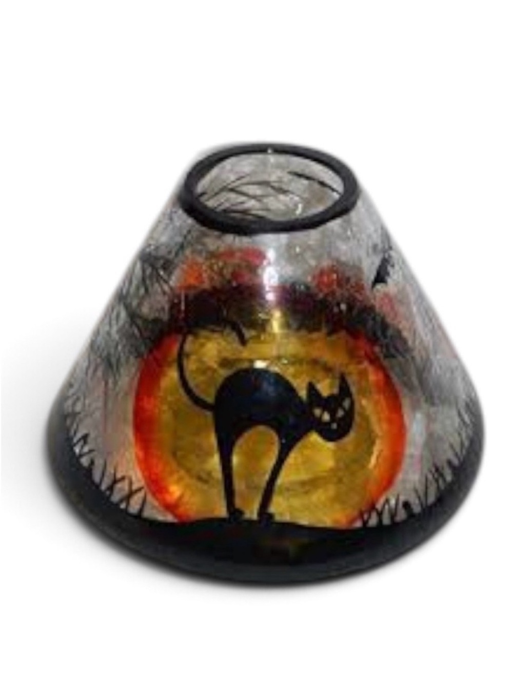 RARE Yankee Candle Halloween Black Cat Crackle Glass Large Jar Shade Retired VTG - Picture 12 of 16